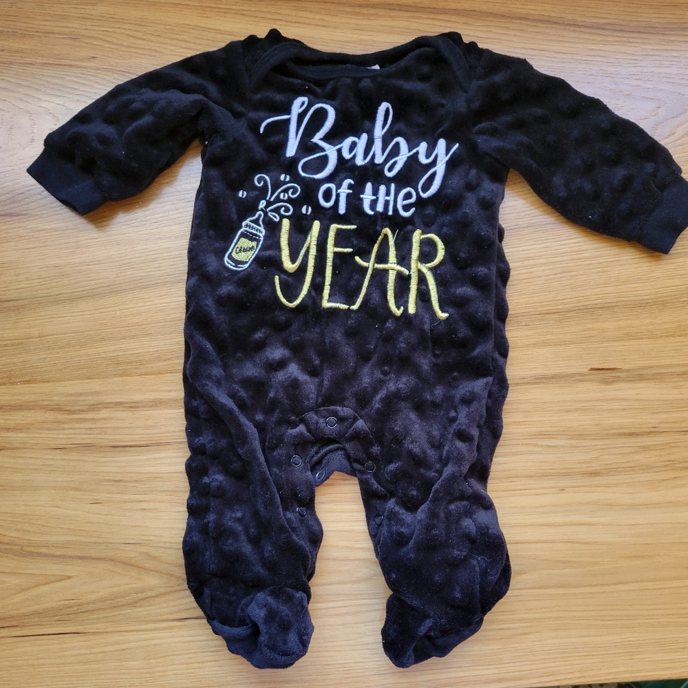 Baby Starters Black Footie One Piece with Script Text